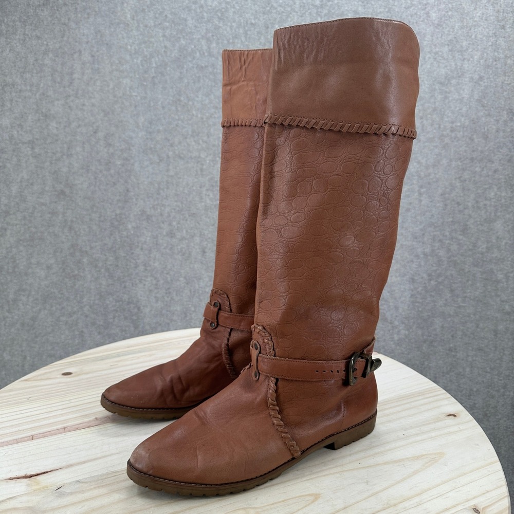 Imperial Brown Leather Tall Knee High Riding Boots 10 Embossed‎ Buckle Detail